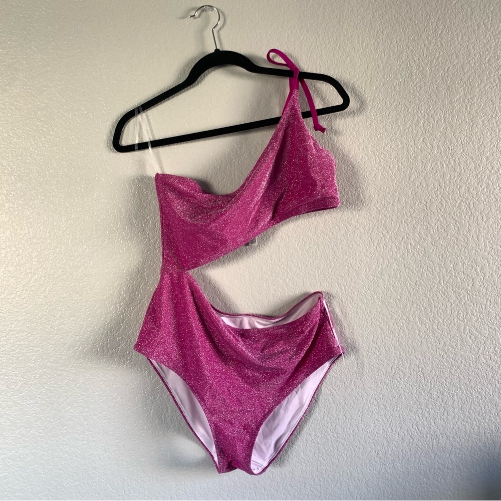 NWOT Victoria’s Secret PINK Shimmer One Shoulder One Piece Swimsuit
